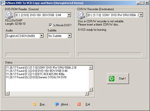 EZBurn DVD to VCD Copy and Burn Screenshot